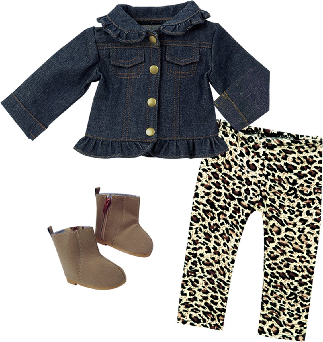 Sophia's by Teamson Kids - 18" Pop - Jeansjack met ruches, legging met dierenprint - Blauw