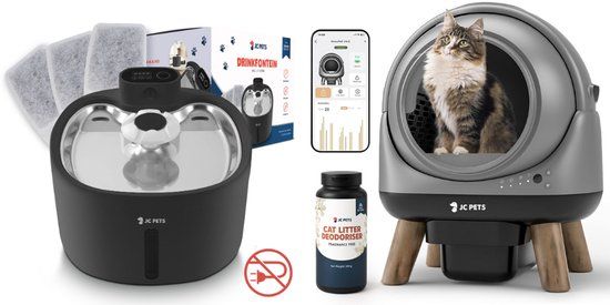 JC Pets Automatische Kattenbak XXL 65L met RVS Draadloze Drinkfontein