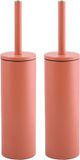Spirella Luxe Toiletborstel met houder Cannes - 2x - terracotta - metaal - 40 x 9 cm - met binnenbak