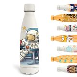 Grsta Thermosfles, 500 ml, gepersonaliseerde drinkfles met astronaut, metalen fles, lekvrij, BPA-vrij, vacuüm-geïsoleerd, voor school, kantoor, camping, wit