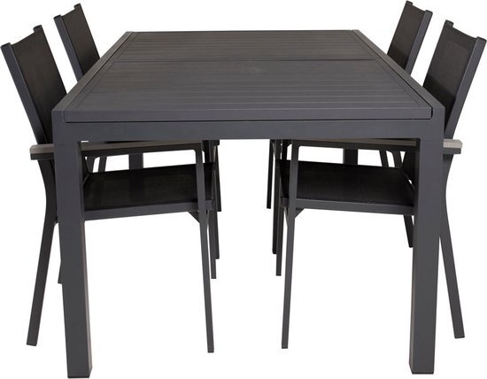 Marbella tuinmeubelset tafel 100x160/240cm en 4 stoel Parma zwart.