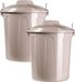 Plasticforte afvalemmer - 2x - beige - 21L - kunststof - H42 cm - met deksel - prullenbak/afvalbak