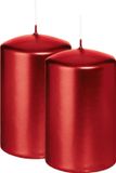 Wiedemann Bougie cylindrique/bougie pilier - 2x - rouge métallisé - 6 x 8 cm - 29 heures de combustion