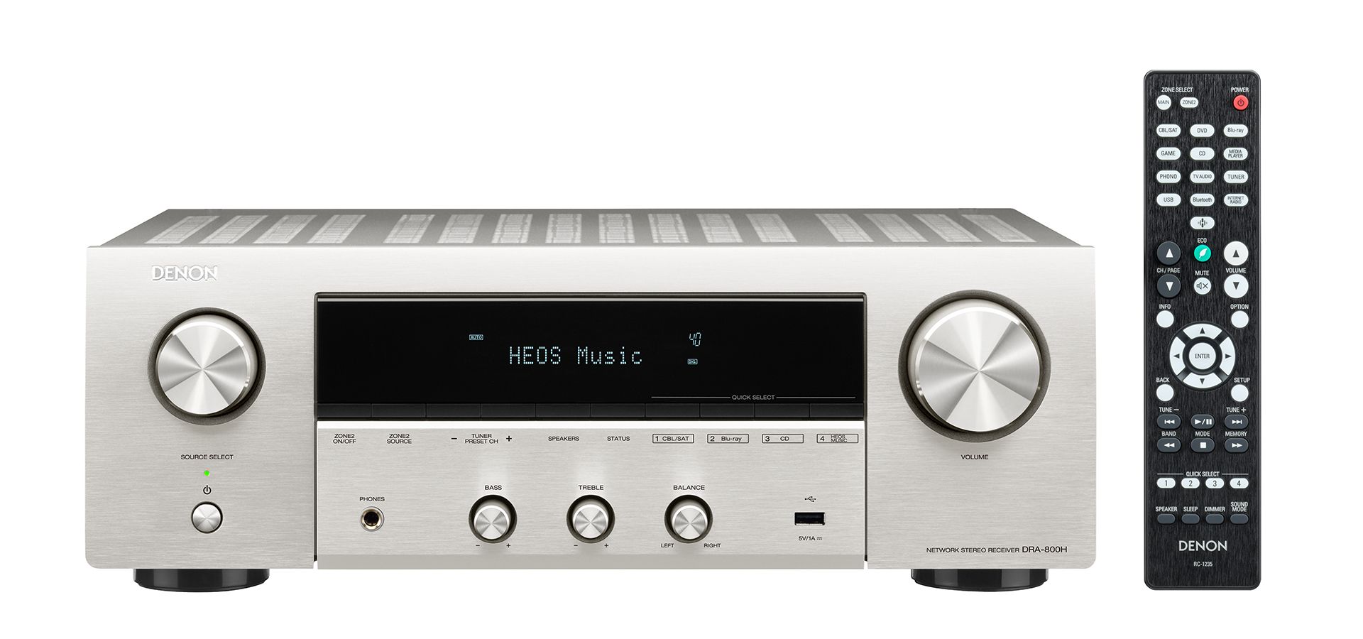 Denon DRA-800H Stereo Receiver - 100W, Bluetooth, Silver