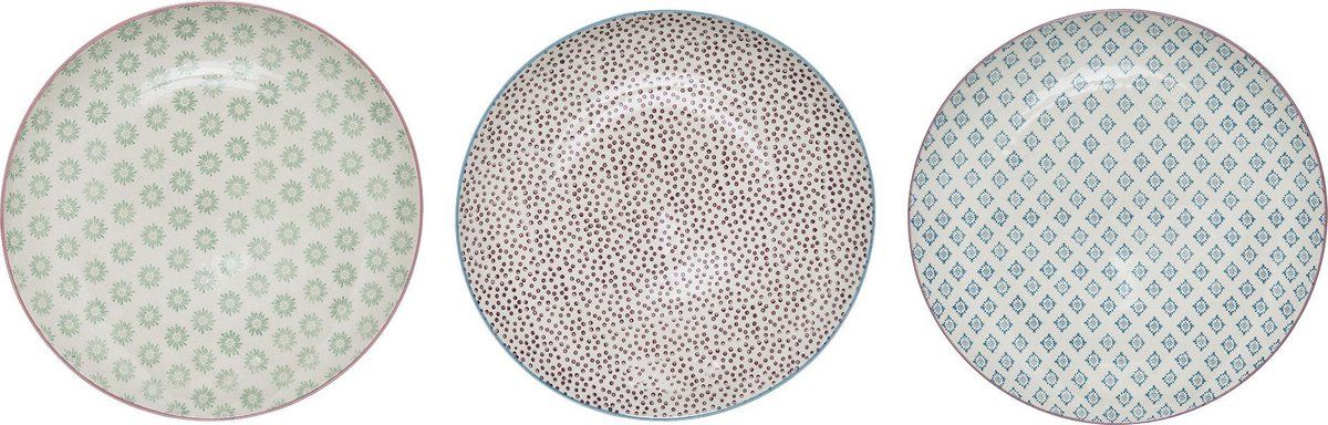 Bloomingville Patrizia Bord 25 cm - 3 Stuks - Petrol Blauw/Licht groen/Licht Paars