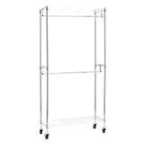 Amazon Basics Dubbele kledingstang, open met wielen en in hoogte verstelbare planken, maximaal gewicht 181 kg, chroomkleurig, 91 cm L x 35,5 cm B x 183 cm H