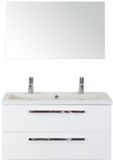 BES LED Seville Badmeubelset 100 cm - Wit Hoogglans - Wastafel Djazz 2 Kraangaten met Spiegel