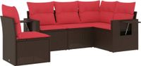 vidaXL 5-delige tuinbankset met kussens, bruin, polyrotan