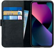 Rosso Deluxe Echt Leer Book Case Hoesje Geschikt voor Apple iPhone 13 Mini | Zwart