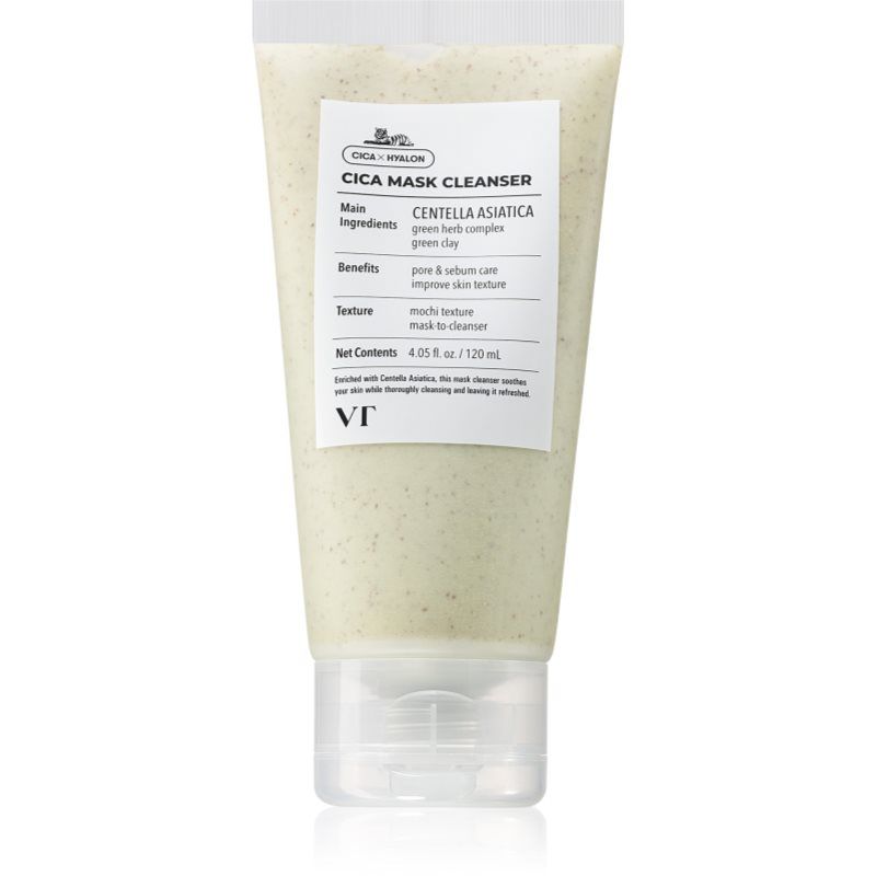 VT COSMETICS CICA Masker Cleanser, 2-in-1 gezichtsreiniger, niet-verkleurend kleimasker, Centella Asiatica, vochtinbrengende exfoliator, acne en gevoelige huid, 120 ml