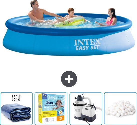 Intex Easy Set Zwembad - 366 x 76 cm - Blauw - Inclusief Solarzeil & Onderhoudspakket