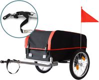 Relaxdays Fietskar, opvouwbaar, 120 l, regenhoes, vlag, zwart, rood, 59 x 124 x 69 cm