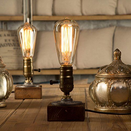 YUENSLIGHTING Loft Houten Tafellamp Vintage Bureaulamp E27 Edison Lamp Retro Industrieel Dimbaar Nachtlampje voor Slaapkamer Woonkamer Thuis Art Display Cafe Studio Antiek Decor