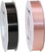 Bellatio Decorations 2x rollen satijn cadeaulint/sierlint - 2.5 cm x 91 meter - zwart en zalmroze