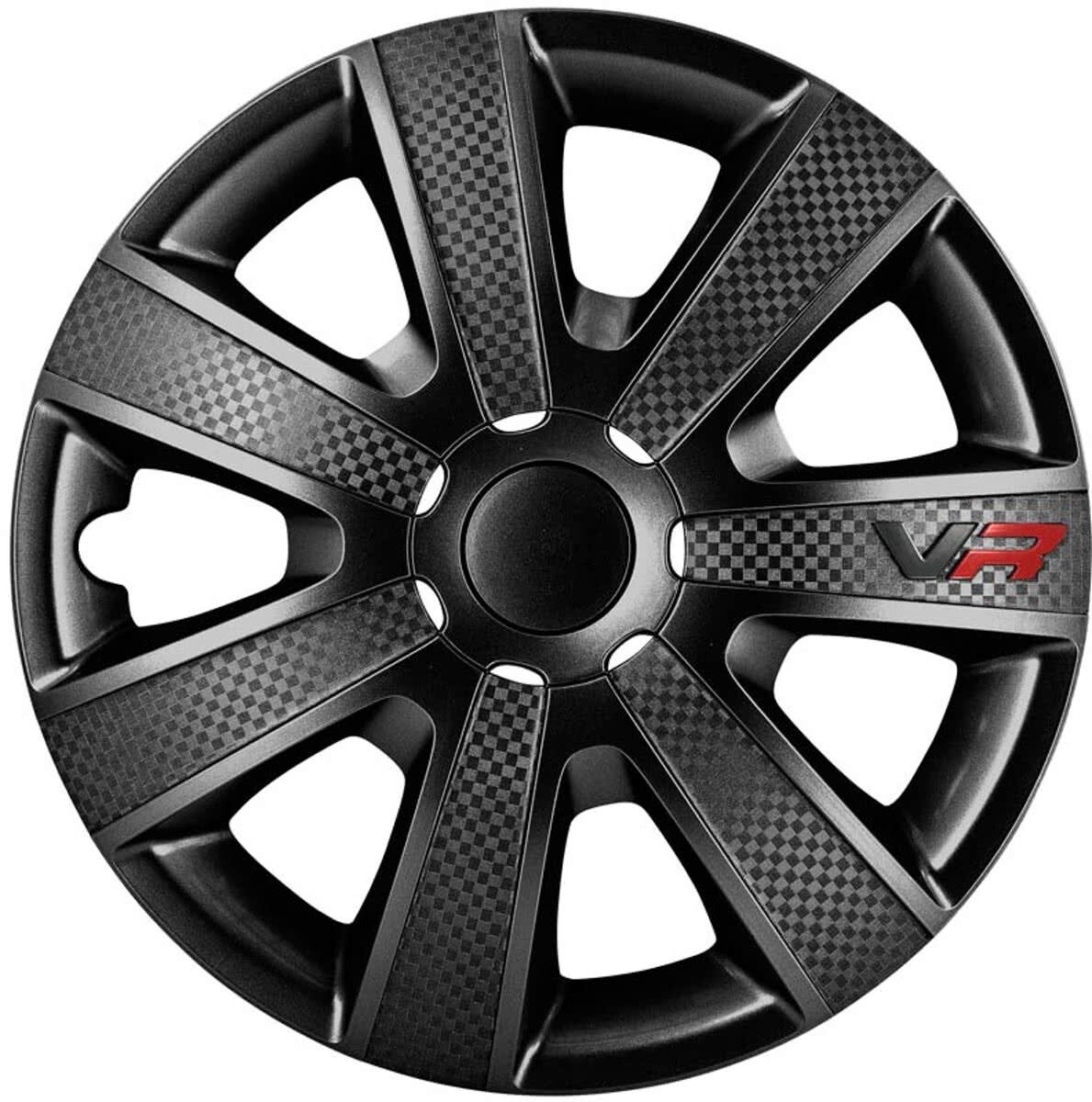 AutoStyle 4-Delige Wieldoppenset VR 15-inch Zwart/carbon-look/logo