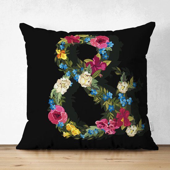 Velvet Kussenhoes - Letter & Bloemen Zwart - 45x45 cm - Fluweel - Valentijn Cadeau