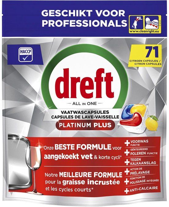 Dreft Pro Platinum Plus Lemon vaatwascapsules 71 stuks