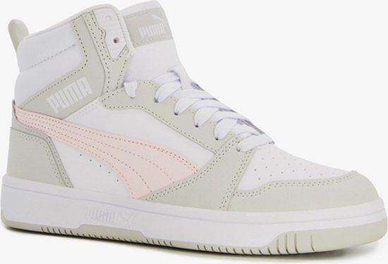 PUMA Rebound V6 Mid Jr Sneakers - White/Frosty Pink/Sedate Gray - Size 36 - Unisex