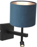 Steinhauer Zwarte wandlamp Stang 8208ZW met leeslamp en blauw velours kap
