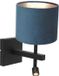 Steinhauer Zwarte wandlamp Stang 8208ZW met leeslamp en blauw velours kap