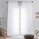 OVZME 2 panelen witte doorschijnende gordijnen 246 cm lengte voor slaapkamer, elegante lichtfilterende doorschijnende witte gordijnen, raambekleding voor woonkamer en glazen schuifdeur, elk 42B x 244L