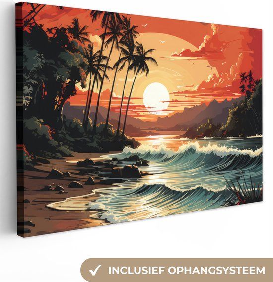 OneMillionCanvasses Canvas schilderij 140x90 cm - Retro Natuur Landschap - Wanddecoratie