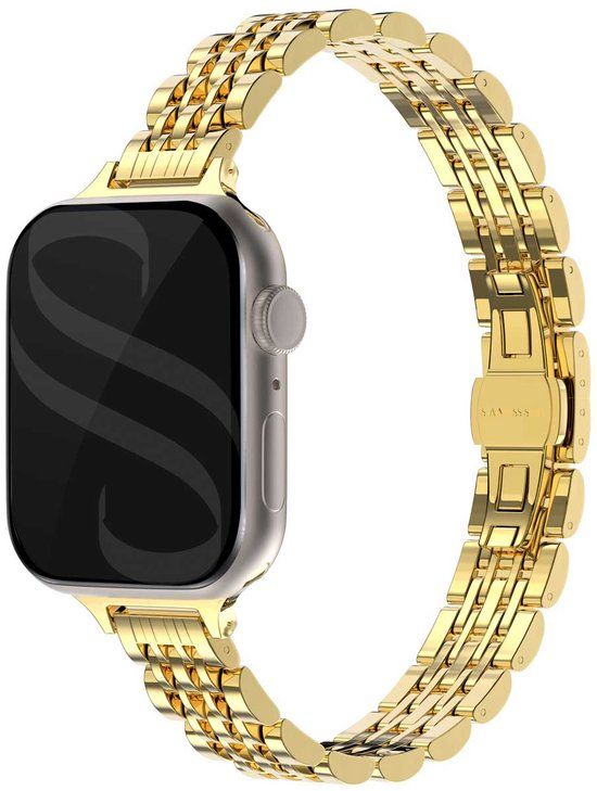 Selencia Slim Steel schakel bandje - Geschikt voor Apple Watch 38/40/41/42 mm - Goud