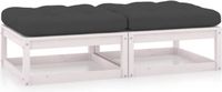 vidaXL Tuinvoetenbanken met kussens - 2 stuks - massief grenenhout - Wit