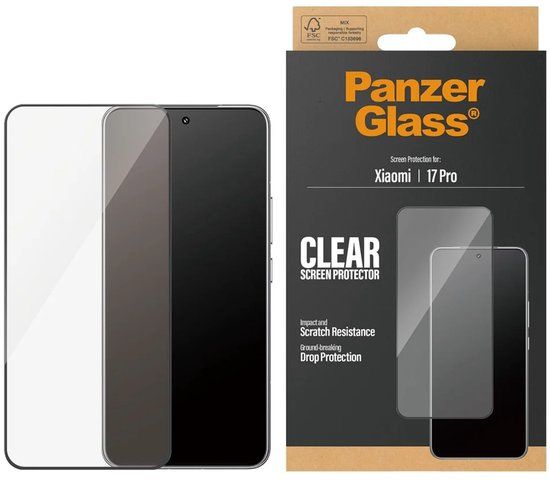 PanzerGlass Ultra-Wide Fit Anti-Bacterial Screenprotector incl. applicator voor de Xiaomi 17 Pro