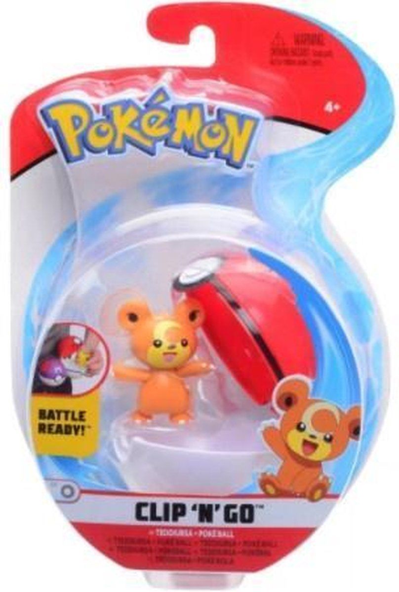 Wicked Cool Toys Pokémon Clip 'N' Go Teddiursa & Pokéball - 5cm Figuur & Poké Ball - Nieuwe Golf 2021 - Officieel gelicentieerd