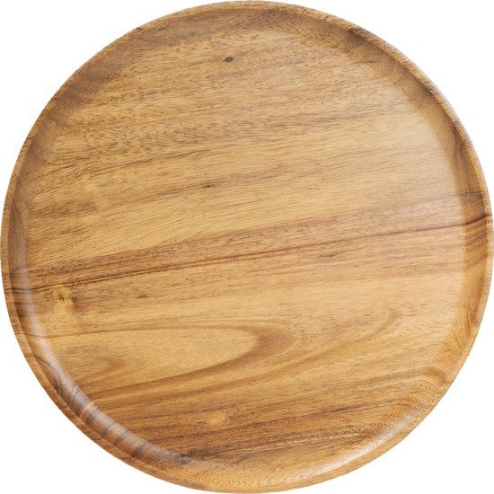 QUVIO Rond Houten Dienblad - Decoratief Kaarsenplateau en Serveerschaal - Tapasplank of Borrelplank voor Hapjes en Woondecoratie - Ø 25,5 cm - Bruin