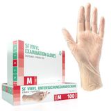 Vinylhandschoenen, SF Vinyl handschoenen transparant M – 100 wegwerphandschoenen, poedervrij, latexvrij, medisch gebruik, schoonmaak, keuken, tatoeage en bescherming