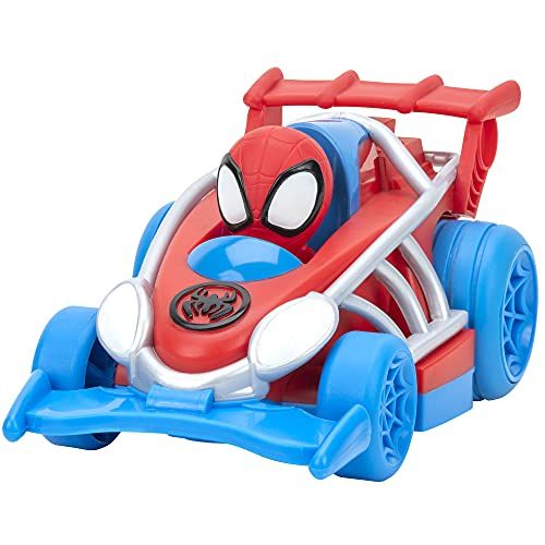 Spidey and his Amazing Friends SNF0015 Webbed Wheelie Pull Back Voertuig Gebouwd Super Hero-Toys Met Uw Vriendelijke Webse Spideys, Rood en Blauw