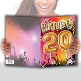 MX-5020 MAXI Grote reuzenkaart XXL voor 20 jaar verjaardag, uniseks, H/F + envelop, formaat 32 x 23 cm, ballonnen, cijfers, goud, feest, dans, muziek, sfeer, concert, festival, gemaakt in Frankrijk
