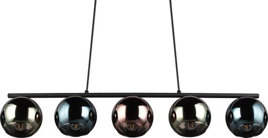 REALITY SHELDON Hanglamp - Zwart met multicolor glas | 5-lichts | E14
