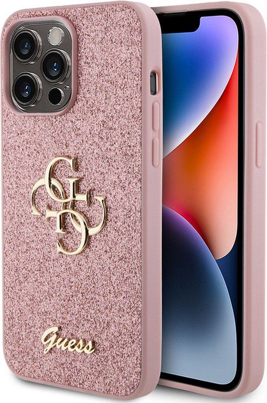 Guess 4G Logo Glitter Back Case - Apple iPhone 15 Pro Max - Roze
