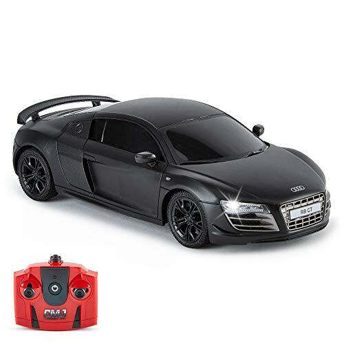 CMJ RC Cars AUDI R8 GT, officiële Op RC Afstandbestuurbare met werklichten, radiografisch bestuurbare RC 1:24 schaal, 2,4 GHz mat (matzwart) Geweldig speelgoed voor kinderen