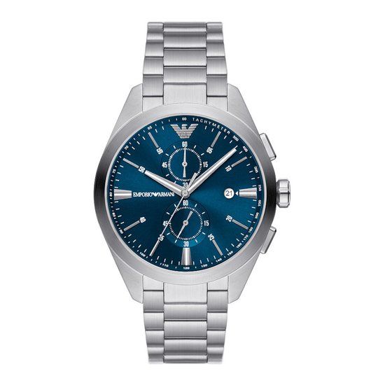 Emporio Armani AR11541 Herenhorloge - Zilverkleurig - Blauw - Chronograaf - Staal - 43 mm