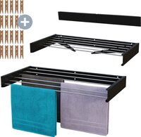 MiKas Wanddroogrek 100 cm - Zwart - Inklapbaar - 6M drooglengte - Inclusief 20 wasknijpers
