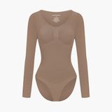 cfab - Bodysuit met corrigerende werking, lange mouwen en bijpassend slipje - Caramel - 5XL