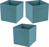 Urban Living Opbergmand Square Box - 3x - karton/kunststof - 29 liter - petrol blauw - 31 x 31 cm
