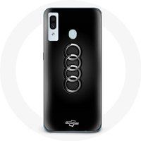 Audi Hoesje voor Samsung Galaxy A20e Audi Logo hub cover zwarte achtergrond Maniacase