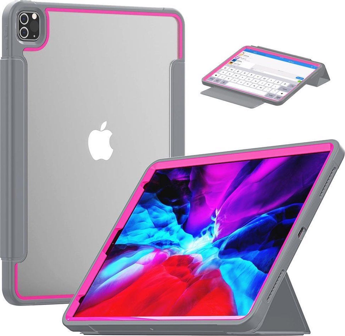 Case2go Apple iPad Pro 12.9 (2018/2020) Hoes / - / - / Roze/Grijs