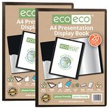 eco-eco A4-formaat 50% gerecycled zwart presentatieboek (verpakking van 2) - 20 vakken opbergkoffer portfolio kunstmap met plastic hoezen voor school, kantoor en bedrijf, documentenorganizer, eco003x2