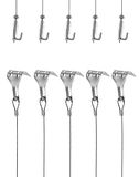 QWORK schilderij ophangdraad voor spiegel fotolijst foto's, 2 m x Φ1,5 mm staaldraad met verstelbare haak en vormhaak rail hook, draagvermogen 40 KG, 5 stuks