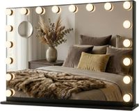 Bayt Hollywood Spiegel met Verlichting - Make Up Spiegel met Verlichting - Spiegel met Verlichting - Hollywood Spiegel 80x60 - Dimbaar - 10x Vergroting - 80x60cm - Zwart