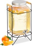 Merkloos Relaxdays Drankdispenser met houder - 8 liter - Glas - Kraantje - Handgrepen