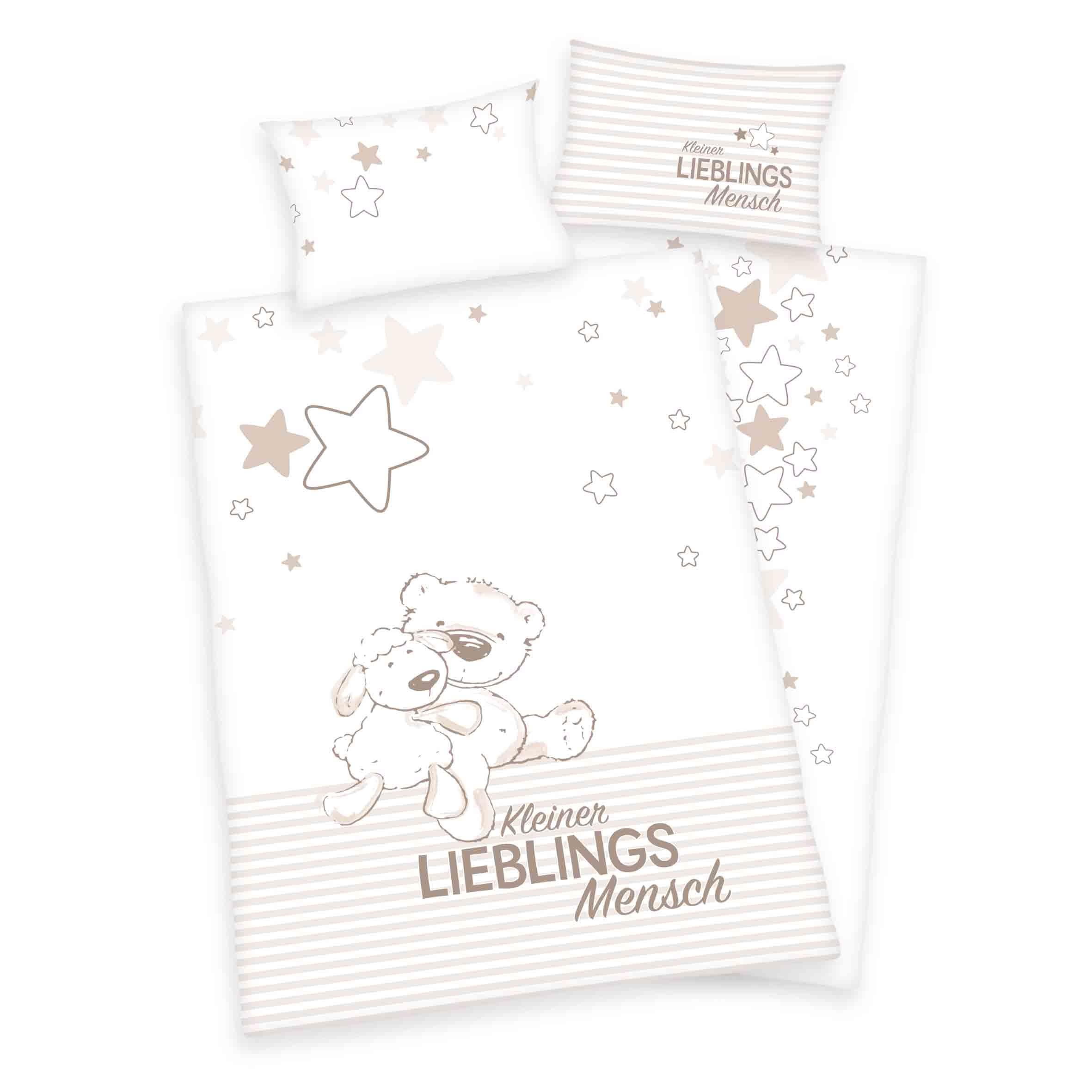 Herding Baby Beddengoed Set - Lieblingsmensch - 2-Delig - 100x135 cm - Wit/Crème