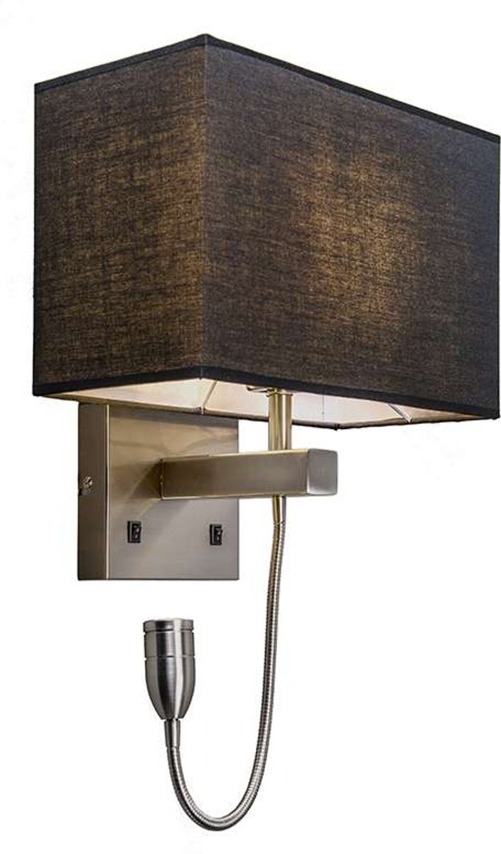 QAZQA Bergamo Wandlamp met lampenkap 1 Lichts 30 cm zwart