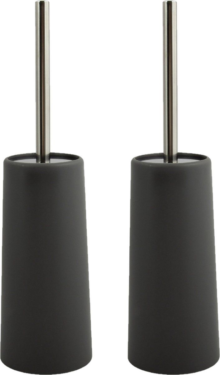MSV Toiletborstel houder/WC-borstel - antraciet grijs - kunststof - 35 cm